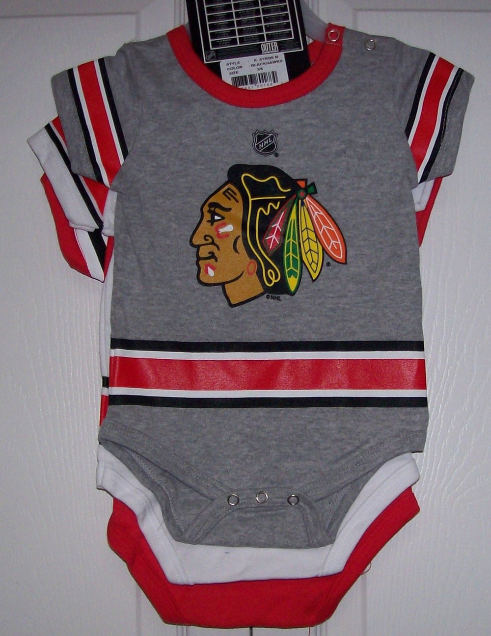 3 pack Chicago Blackhawks Baby CREEPERS Reebok Red White Grey Jersey